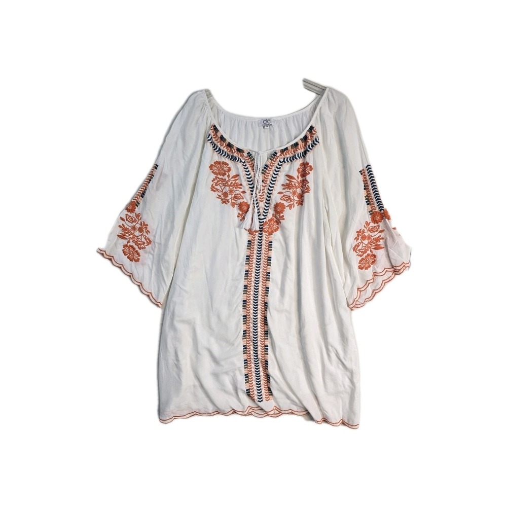 C/C Chic Connection White Embroidered Boho Peasant Bell Sleeve Dress 2X
